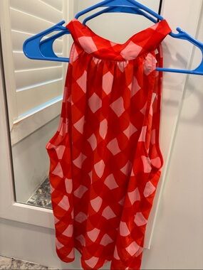 J. Crew Red and Light Pink Geometric Halter Tank Top